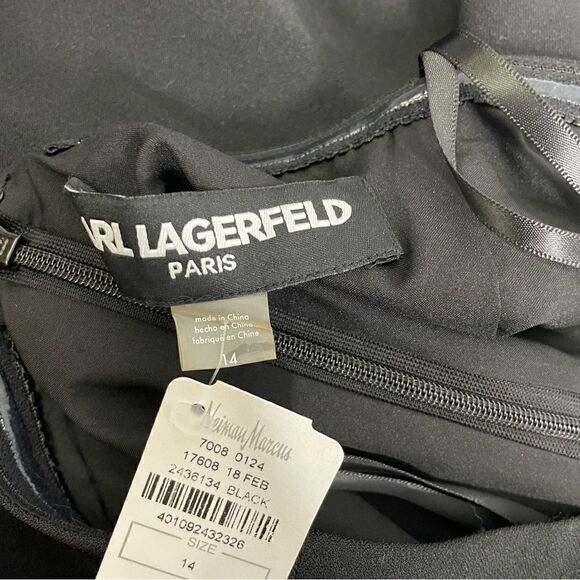 Karl Lagerfield Black Mini Dress with Beaded Pearl Necklace Collar Plus - Picture 9 of 9